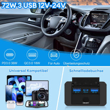 Carica l'immagine nel visualizzatore di Gallery, Presa USB 12V, 72W - Caricatore Triplo Porta con Ricarica Rapida Simultanea (2xQC3.0 + PD), Interruttore On/Off, Presa U