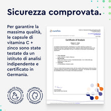 Carica l'immagine nel visualizzatore di Gallery, Vitamina C, 180 Capsule, 500 mg + Zinco 10 mg, Qualità Testata Premium, Scorta 6 mesi, Integratore Difese Immunitarie, V