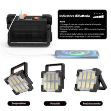 Carica l'immagine nel visualizzatore di Gallery, OHAYORI Faro LED Ricaricabile, Faretto LED Portatile USB, 4 Modalità Luce da Lavoro, Power Bank, Lampada da Lavoro Solar