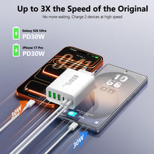 Carica l'immagine nel visualizzatore di Gallery, [2 pezzi] Caricabatterie USB C da 65W, 6 porte [3 C + 3 A], caricabatterie rapido, alimentatore con 2 cavi da 2 m inclus