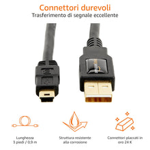 Carica l'immagine nel visualizzatore di Gallery, Amazon Basics Cavo USB-A 2.0 maschio/Mini USB B (0.9 m) per Personal computer, Nero