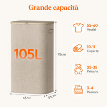 Carica l'immagine nel visualizzatore di Gallery, Lifewit Cesto Portabiancheria, Cesta Panni Sporchi con coperchio, Laundry Basket con Plastica Manici, Porta Biancheria S