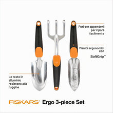 Carica l'immagine nel visualizzatore di Gallery, Fiskars Set di Attrezzi da Giardino, 3 Pezzi, con cazzuola Resistente alla ruggine, fioriera e coltivatore, Attrezzi da Giardino per piantare all'aperto, Set di Attrezzi ergonomici da Cortile, Regalo