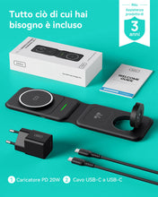 Carica l'immagine nel visualizzatore di Gallery, INIU Caricatore Wireless iPhone, Magnetic 3 in 1 Base Ricarica Certificato Qi, Da viaggio Caricabatterie Wireless Univer