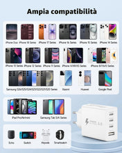 Carica l'immagine nel visualizzatore di Gallery, 50W 4-Port Caricatore USB C Caricabatterie Rapido Adattatore Presa Spina