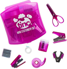 Carica l'immagine nel visualizzatore di Gallery, Tinc - Mini Kit di Cancelleria - Set con Mini Cucitrice Dispenser di Nastro Adesivo Forbici Temperino e Levapunti - Forniture da Ufficio Compatte per Scuola e Casa - Rosa