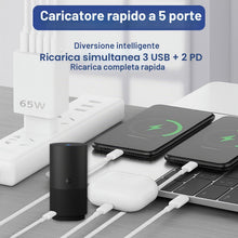 Carica l'immagine nel visualizzatore di Gallery, Caricatore USB C 65W 2 Pezzi 5 Porte, 2 USB-C PD 3 USB QC3.0
