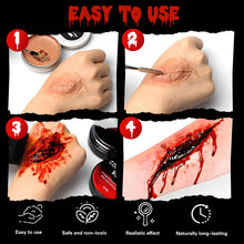 Carica l'immagine nel visualizzatore di Gallery, Trucchi Halloween Kit Make Up con Sangue Finto Lavabile e Cera Cicatrici