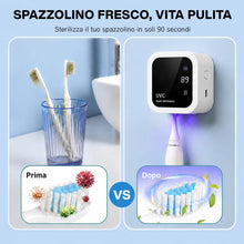Carica l'immagine nel visualizzatore di Gallery, Spazzolino Igienizzante UV da Bagno, Asciugatura a 50 °C, Supporto con Disinfezione UV, Display LED, Fissaggio a Parete 