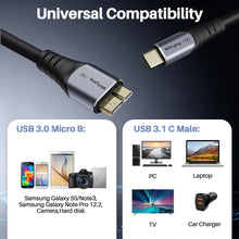 Carica l'immagine nel visualizzatore di Gallery, Cavo Hard Disk Micro B 3.0 a USB C 20cm, cavi dati 5 Gbps, Cavo da ricarica Type C a Micro B Maschio/Maschio 0.2m, Compa