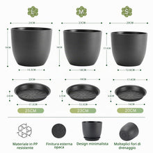 Carica l'immagine nel visualizzatore di Gallery, FORAGIFT Vasi per Piante da Interno di 25/23/20 cm - Set di 3 con Fori di Drenaggio e Sottovaso, Plastica Decorativa Mod