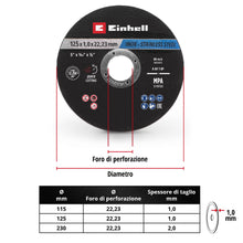 Carica l'immagine nel visualizzatore di Gallery, Einhell 10 dischi da taglio sottili, Inox, Ø 125 x 1 mm
