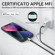 Carica l'immagine nel visualizzatore di Gallery, Acecene Cavo USB Lightning da 60 cm, confezione da 3 cavi MFi certificati per iPhone, cavo auto CarPlay, cavo di ricaric