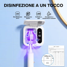 Carica l'immagine nel visualizzatore di Gallery, Spazzolino Igienizzante UV da Bagno, Asciugatura a 50 °C, Supporto con Disinfezione UV, Display LED, Fissaggio a Parete 