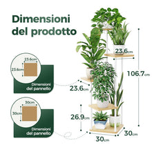 Carica l'immagine nel visualizzatore di Gallery, Bamworld Porta Piante da Interno ed Esterno a 5 Ripiani – Fioriera in Legno e Metallo, Scaffale Moderno Salvaspazio per 