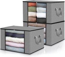 Carica l'immagine nel visualizzatore di Gallery, edihome, Scatole per Armadio, (3 unità), Contenitori Sottoletto, Salvaspazio, in Tessuto, Pieghevole, Scatole Vestiti Cambio Stagione (Grigio chiaro, Pack di 3)