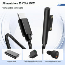 Carica l'immagine nel visualizzatore di Gallery, Cavo di ricarica USB-C Surface, 2.0m nylon intrecciato, 45W (15V/3A) compatibile PD, per Microsoft Surface Pro 3/4/5/6/7
