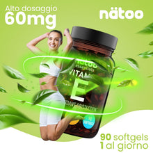 Carica l'immagine nel visualizzatore di Gallery, NÄTOO Vitamina E Pura 60 Mg 90 Ui D-Alfa-Tocoferolo 90 Softgel Vitamina E Capsule Molli Alto Dosaggio 500% Vnr Vitamin E