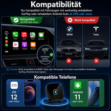 Carica l'immagine nel visualizzatore di Gallery, sunweyer CarPlay wireless a forma di T e adattatore automatico Android: aggiornamento cablato a wireless, design compatt