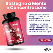 Carica l'immagine nel visualizzatore di Gallery, OVF Olio di Krill Antartico 180 Capsule Molli Softgel con Omega 3 Astaxantina e Fosfolipidi EPA DHA Naturali Omega 3 Kri