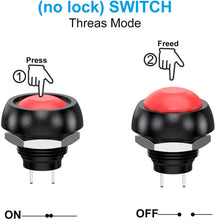 Carica l'immagine nel visualizzatore di Gallery, Gebildet 12pcs 12mm Impermeabile Pulsante Momentaneo SPST ON/OFF 3A/3V-5V-9V-12V-24V-230VAC, Lockless Mini Rotondo Botto