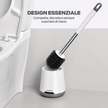 Carica l'immagine nel visualizzatore di Gallery, PORTENTUM Scopino wc silicone con porta scopino antigoccia e meno odori – Spazzolone bagno wc con testa curva e manico m