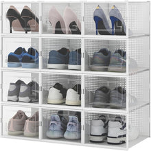 Carica l'immagine nel visualizzatore di Gallery, BAKAJI 12 x Scatole Portascarpe Impilabili in Plastica con Copechi, Assemblaggio Facile, Porta Scarpe Salvaspazio Trasparenti, Contenitori Box Organizer Portaoggetti, (Set 12 Pz, 35 x 25 x 19 cm)