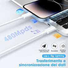 Carica l'immagine nel visualizzatore di Gallery, Cavo Per IPhone USB C Lightning,Cavo Di Ricarica Rapida,2 Pezzi 1M+2M