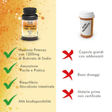 Carica l'immagine nel visualizzatore di Gallery, Butirrato di Sodio Puro 1200mg per dose -120 Capsule Gastroresistenti- Supporto Microbiota Intestinale Benessere Intesti