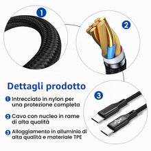 Carica l'immagine nel visualizzatore di Gallery, 2 In 1 Cavo Di Ricarica Rapida Da USB A Typ-C, Cavo Dati Multi-Tipo-C In Nylon 1,2 M, Caricabatterie Typ-C Con Doppio Sp