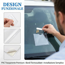 Carica l'immagine nel visualizzatore di Gallery, Porta Permesso di Parcheggio per Parabrezza Auto Autoadesivo, Porta Targa e Badge Universale in PVC Trasparente, Set da 