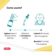Carica l'immagine nel visualizzatore di Gallery, Buonavit Baby Gocce Multivitaminico Bambini 20ml, Integratore Vitamina D A B1 B2 B6 E Vitamina B12 e Acido Folico, Gusto