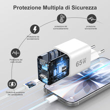 Carica l'immagine nel visualizzatore di Gallery, YISH 65W Caricatore USB C Rapido - GaN PD3.0 Caricabatterie USB C Alimentatore Presa Compatibile con iPhone 18 17 16 Gal
