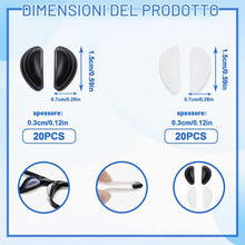 Carica l'immagine nel visualizzatore di Gallery, Naselli per occhiali - 20 paia (10 trasparenti, 10 neri) - Cuscinetto in morbido silicone, design ad airbag, autoadesivi