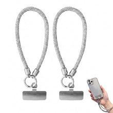 Carica l'immagine nel visualizzatore di Gallery, 2 Pezzi Cordino per Cellulare da Polso, Laccio per Cellulare con Strass Argento e Piastrina in Acciaio Inossidabile, Lac