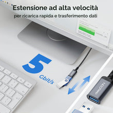 Carica l'immagine nel visualizzatore di Gallery, deleyCON 2m Prolunga USB 5 Gbps (A-Maschio su A-Femmina) - Connettori in Alluminio e Cavo in Nylon - USB 3.0/3.2 Gen1 - 