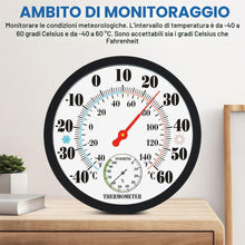 Carica l'immagine nel visualizzatore di Gallery, Termometro per interni ed esterni: 25 cm - Termometro e igrometro da parete - Alta precisione di misurazione - Igrometro