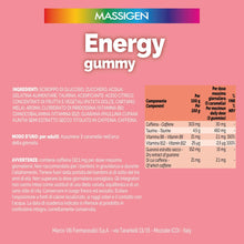 Carica l'immagine nel visualizzatore di Gallery, Massigen - Energy Gummy, Integratore Alimentare con Guaranà e Caffeina, Vitamine Gommose per Adulti, Gusto Lampone, 60 C