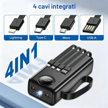 Carica l'immagine nel visualizzatore di Gallery, Power Bank 27000mAh con 4 Cavi Integrati e Ricarica Rapida 22.5W