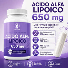 Carica l'immagine nel visualizzatore di Gallery, Acido Alfa Lipoico 650mg 180 Capsule Vegetali