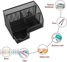 Carica l'immagine nel visualizzatore di Gallery, Detectalia Organizer Scrivania e Portapenne con Cassetto in Rete Metallica e 6 Scomparti, Nero – Organizzatore Portaoggetti Multifunzione per Penne, Note, Clip e Cucitrici, per Ufficio e Casa