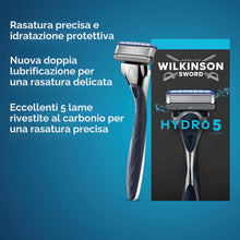 Carica l'immagine nel visualizzatore di Gallery, Wilkinson Sword Hydro 5, rasoio uomo, confezione da 4 ricariche