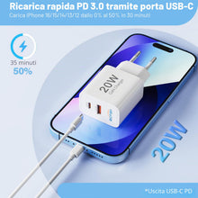 Carica l'immagine nel visualizzatore di Gallery, Bigfish Caricatore USB C, 2 porte, caricatore multiplo con USB-C e USB-A, caricatore rapido da 20 W, PD 3.0, adattatore 