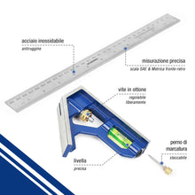 Carica l'immagine nel visualizzatore di Gallery, WORKPRO Squadra Combinata Regolabile 300 mm, Righello per Angolo
