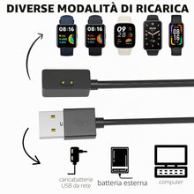 Carica l'immagine nel visualizzatore di Gallery, Caricatore compatibile con Xiaomi Smart Band 7 Pro/Smart Band Pro - Redmi Watch 3/2 Lite/2 - Cavo usb di ricambio 100cm 