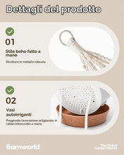 Carica l'immagine nel visualizzatore di Gallery, Bamworld Confezione da 3 vasi per piante da appendere, in macramè, per interni ed esterni, set di 3 vasi da fiori autoir