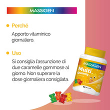 Carica l'immagine nel visualizzatore di Gallery, Massigen - Multi Gummy, Multivitaminico per Bambini 4-14 Anni, Vitamine Gommose con Vitamina A, C, E, D, B6, B12 e Acido
