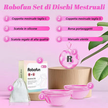 Carica l'immagine nel visualizzatore di Gallery, Robofun Disco mestruale, 2 pezzi (S+L) - Coppa mestruale riutilizzabile in silicone medico 100% per tutte le correnti, s