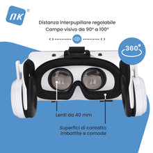 Carica l'immagine nel visualizzatore di Gallery, NK Occhiali 3D VR per Smartphone – Visore Intelligenti di Realtà Virtuale con Audio per Smartphone tra 4,7" - 6,53", Ang