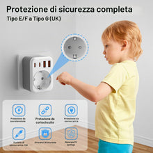 Carica l'immagine nel visualizzatore di Gallery, Adattatore presa Inglese da Viaggio, 5 in 1 Adattatore da Viaggio UK,con 2 USB A e 2 USB C, 3250W, Adattatore Tipo G per